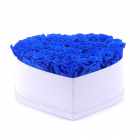 Aranjament floral Desire cutie inima cu 41 trandafiri de sapun albastr