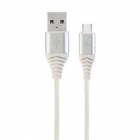 Cablu de date Premium Cotton Braided USB C Lightning 2m Silver White
