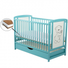 Patut din lemn Timmi BabyNeeds 120x60 cm cu sertar Mint Saltea 12 cm