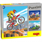 Set 3 jocuri puzzle Sporturi cu Vehicule