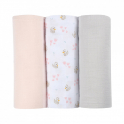 Set 3 museline Beaba bumbac organic 70x70 cm swan pink