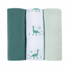 Set 3 museline Beaba bumbac organic 70x70 cm jurassic green