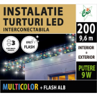 Instalatie perdea 200 led cu flash multicolor 10 m exterior interconec