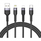 Cablu de date UltraBoost 3 in 1 USB Type C Lightning Micro USB 3A 1 2m