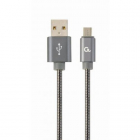 Cablu de date Premium Spiral Metal USB Micro USB 1m Grey