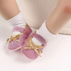 Pantofiori roz cu fundita aurie