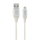 Cablu de date Premium cotton braided USB 2 0 MicroUSB 2m Silver White