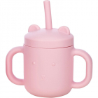 Cana din silicon FreeON fara BPA cu manere si pai 6 luni Pink