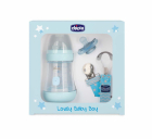 Set cadou Lovely Baby Boy biberon suzeta lantisor albastru 0luni Chicc