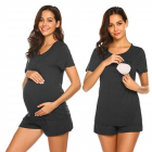 Pijama gravide cu maneca scurta pentru sarcina si alaptare S negru