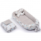 Set 3 in 1 Babynest Minky paturica si perna ursuleti grigri