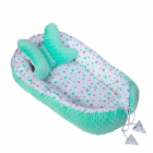 Baby Nest multifunctional cu doua tipuri de material Minky Turquoise S