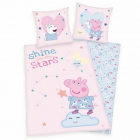 Lenjerie de pat Peppa Pig roz pentru copii din bumbac reversibila 2 pi