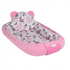 Baby Nest multifunctional cu doua tipuri de material Velur Pink Rabbit