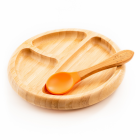 Set diversificare copii farfurie si lingurita din bambus Oaki portocal