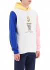 Color Block Hoodie With Polo Bear Print
