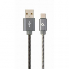Cablu de date Premium Cotton Braided USB Lightning 2m Turquoise Silver