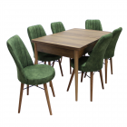 Set masa extensibila cu 6 scaune Arrys lemn metal nuc verde 130 x 80 c