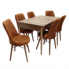 Set masa extensibila cu 6 scaune Arrys lemn metal nuc caramiziu 130 x 