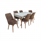 Set masa extensibila cu 6 scaune Arrys lemn metal alb maro 130 x 80 cm