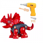Jucarie Set de Construit pentru Copii Puzzle cu Bormasina Dinozaur Ros