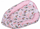 Baby Nest 3 in 1 din bumbac cu salteluta si pernuta inclusa Pink Rabbi