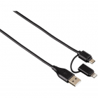Cablu de date 2 in 1 microUSB plus Lightning 1 2m negru
