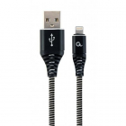 Cablu de date Premium Cotton Braided USB C Lightning 2m Black White