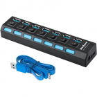 Hub USB KOM0941 USB 3 0 7Porturi Negru Albastru