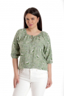 Bluza Dama IE Verde cu imprimeu floral si maneca 3 sferturi