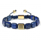 Bratara cu pietre Lapis Lazuli cubic zirconia auriu si snur reglabil