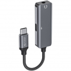 Cablu de date UltraBoost tata USB C la mama USB C si Jack 3 5 mm Negru