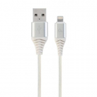 Cablu de date Premium Cotton Braided USB Lightning 2m White Silver