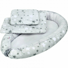 Set 3 piese New Baby Baby Nest cu paturica si pernuta WhiteGrey stars