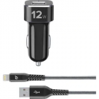 Set Incarcator Auto Cablu 12V Lightning pentru iPhone iPad iPod Negru
