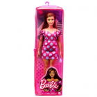 Papusa Barbie Fashionista Mattel Satena cu Rochie Roz cu Buline