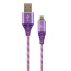 Cablu de date Premium Cotton Braided USB Lightning 2m Purple Silver