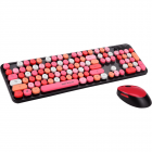 Kit tastatura si mouse 9900RD Wireless Retro Colorful Rosu Negru