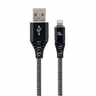 Cablu de date Premium Cotton Braided USB Lightning 2m Black White