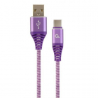 Cablu de date Premium Cotton Braided USB C Lightning 1m Purple White