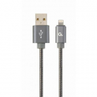 Cablu de date Premium spiral metal USB 2 0 Lightning 1m Metallic Grey