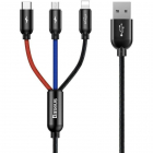 Cablu de date 3 in 1 USB Type C Lightning Micro USB 1 2m Negru