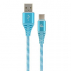 Cablu de date Premium Cotton Braided USB C Lightning 2m Blue White