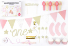 Set decoratiuni petrecere First Birthday cu 33 elemente Pink Gold