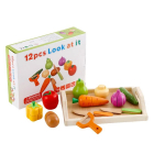 Set Montessori 12 Piese Tavita cu legume si fructe de taiat din lemn