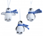 Ornament brad Penguin Plastic Flock Glitter Scarf White Blue