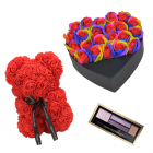Set Aranjament floral cutie inima neagra Ursulet floral Paleta de fard