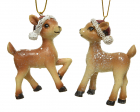 Ornament brad Deer Polyresin Glitter with Santa Hat Wreath Brown doua 