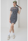 Rochie cu maneci scurte si imprimeu Nastaja - Negru/Gri/Verde fistic