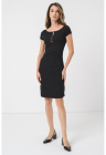 Rochie cambrata din amestec de modal cu aplicatie logo metalica - Negru